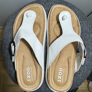 IZOD Women’s Charcy Memory foam Sandals Adjustable Strap White Size 7